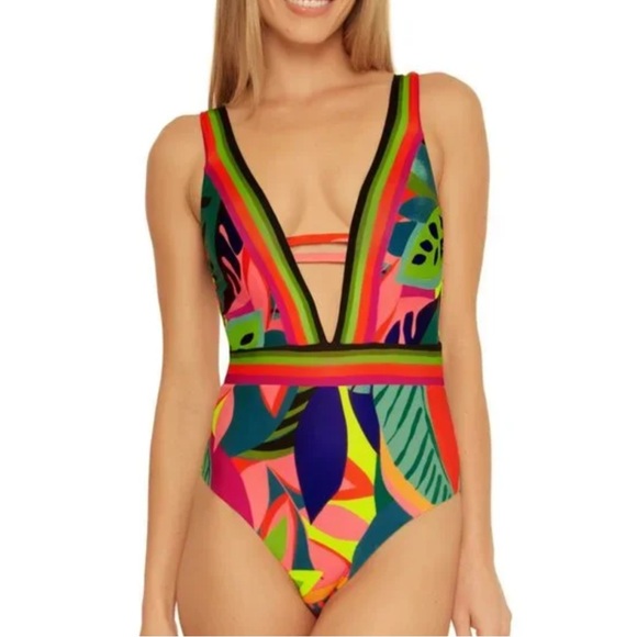 NWT Trina Turk Rainforest Plunge One Piece Swimsuit - Picture 3 of 8